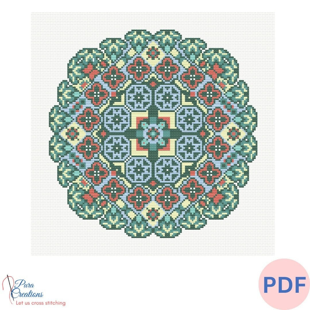 Tile Stitching Pattern Mediterranean Tiles Cross Stitch Pattern - Vibrant Mosaic Design PDF ...