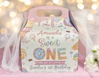 Personalized Donut Favor Bag: Sweet One 1st Birthday Party-Candy Box - Chocolate Box