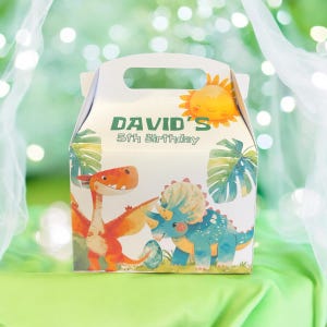 Scatola per bomboniere personalizzata a tema dinosauro - Borsa regalo di compleanno a tema dinosauro