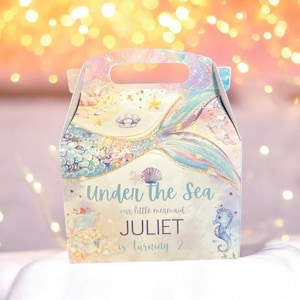 Caja de fiesta de sirena - Caja de color lila - Bolsa de regalo - Suministros para fiesta temática de sirena - Bolsa de regalos