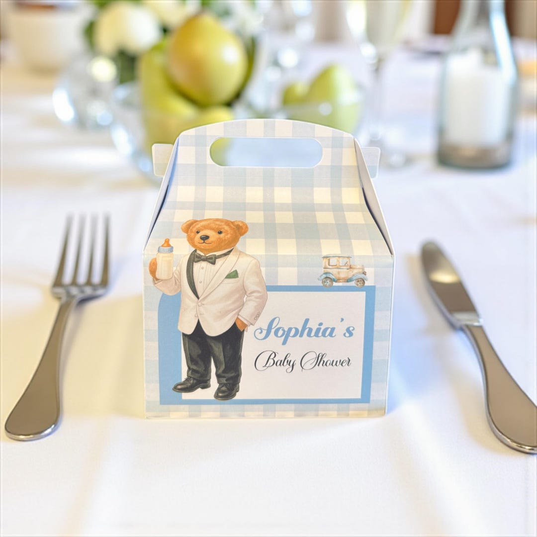 Teddy Bear Baby Shower Favor Box: Blue Gingham Gift Box - Etsy