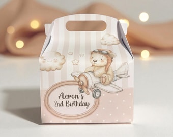 Personalized Aviator Bear Favor Box – Airplane Baby Shower Treat Box