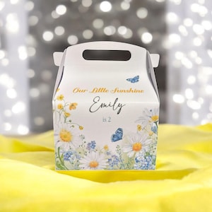 Scatola portaconfetti personalizzata con margherite e farfalle - Borsa regalo a tema sole per compleanni, baby shower, addio al nubilato o matrimoni