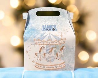 Blue Carousel Candy Box: Personalized Christening, Birthday Chocolate Bag