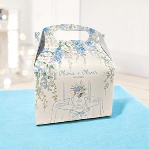 Blue Floral Wedding Favor Box: Personalized Candy Goodie Bag