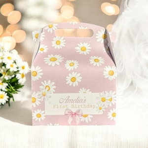 Pudełko na upominki na imprezę Daisy - Różowe pudełko na prezent z motywem kwiatowym - Pudełko na baby shower, wieczór panieński lub urodziny - Spersonalizowana dekoracja na imprezę wiosenną - Pudełko na upominki