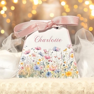 Boîte cadeau personnalisée fleurs sauvages - Boîte à bonbons florale élégante avec ruban - Boîte cadeau de fête personnalisée pour mariages, baby showers et anniversaires