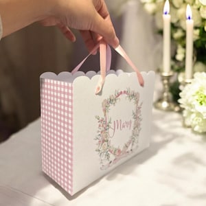 Bolsa de fiesta con escudo floral personalizado - Bolsa de regalo para baby shower - Bolsa de recuerdo para bautizo - Bolsa boutique para despedida de soltera - Elegantes flores rosas