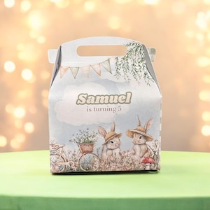 Woodland Bunny Favor Box: Nature Birthday, Christening Gift Bag