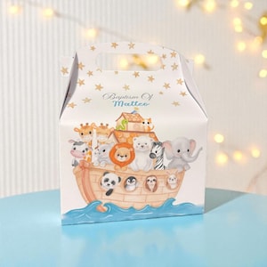 Noah&#39;s Ark Favor Box: Watercolor Animal Treat Box for Baby Shower