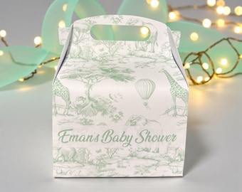 Grüne Toile de Jouy Safari Geschenkschachtel: Elegante Geschenkbox für die Taufe