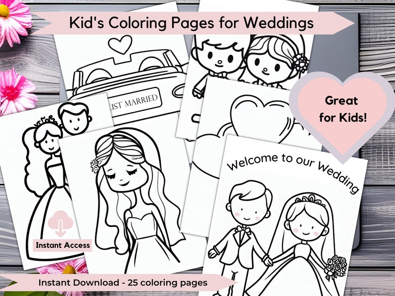 Wedding Coloring Book Wedding Coloring Pages Kid Wedding - Etsy