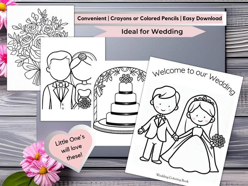 Wedding Coloring Book, Wedding Coloring Pages, Kids Rehearsal Dinner