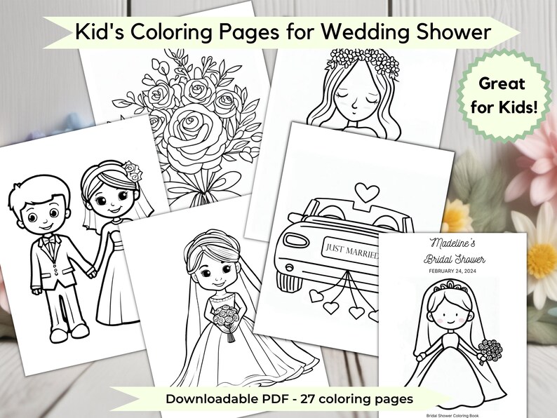 Bridal Shower Coloring Book, Bridal Shower Coloring Page, Kid Shower ...