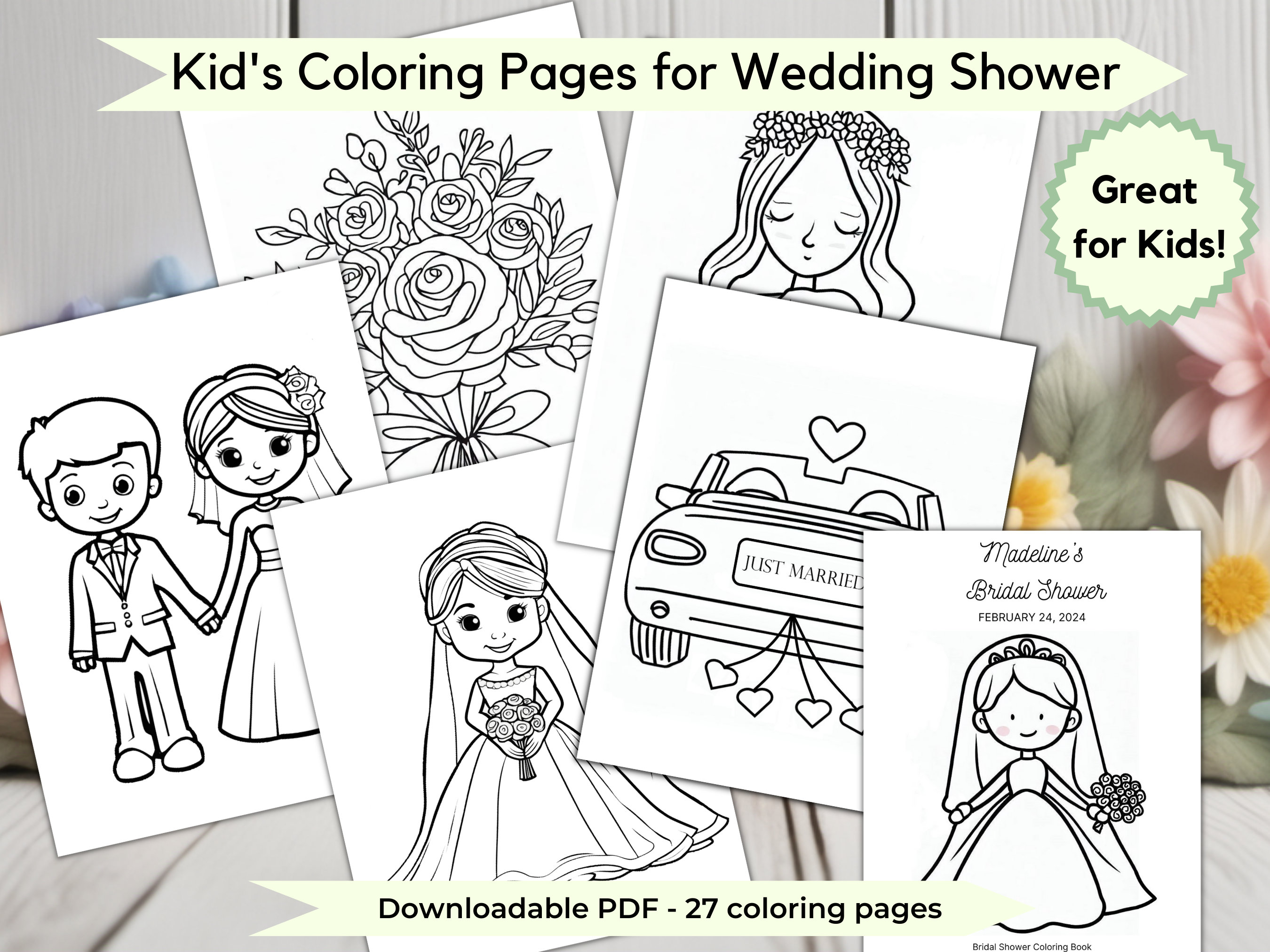 Bridal Shower Coloring Book, Bridal Shower Coloring Page, Kid Shower