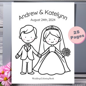 Wedding coloring book, Wedding coloring pages, Kid wedding favor, Kid wedding activity, Rehearsal coloring sheets, Personalized for event