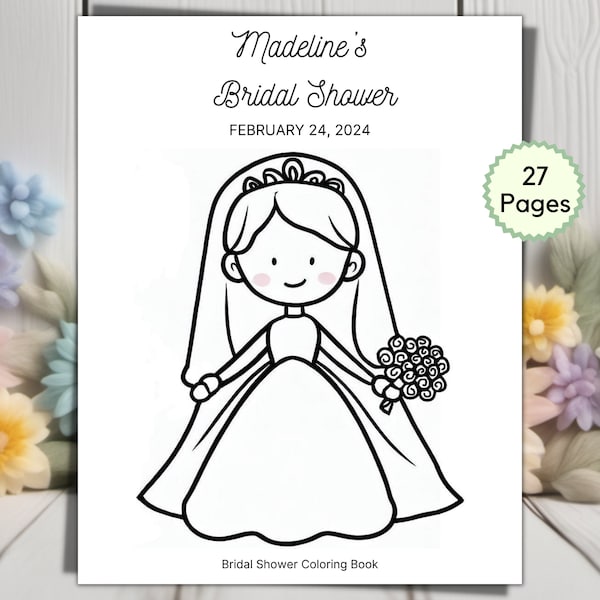 Bridal Shower coloring book, Bridal Shower coloring page, Kid shower favor, Kids shower activity, Wedding Shower, Personalized, Printable