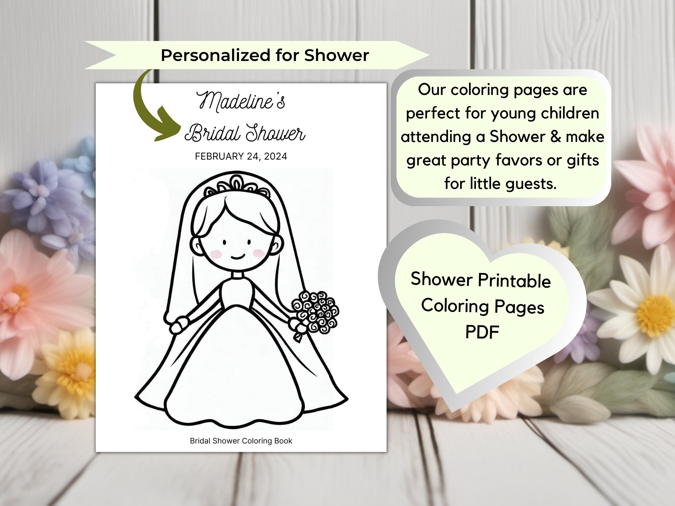 Bridal Shower Coloring Book, Bridal Shower Coloring Page, Kid Shower