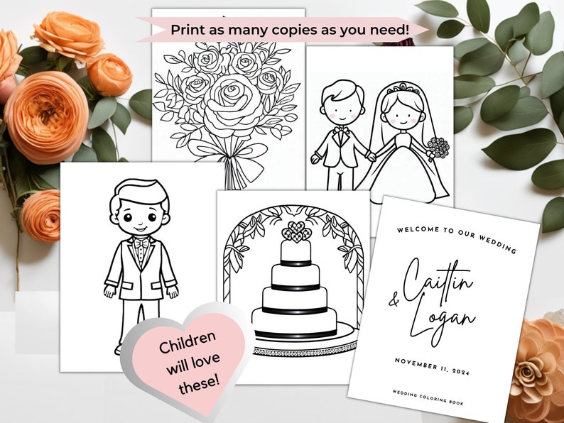 Wedding Coloring Book, Wedding Coloring Pages, Kids Wedding Activity