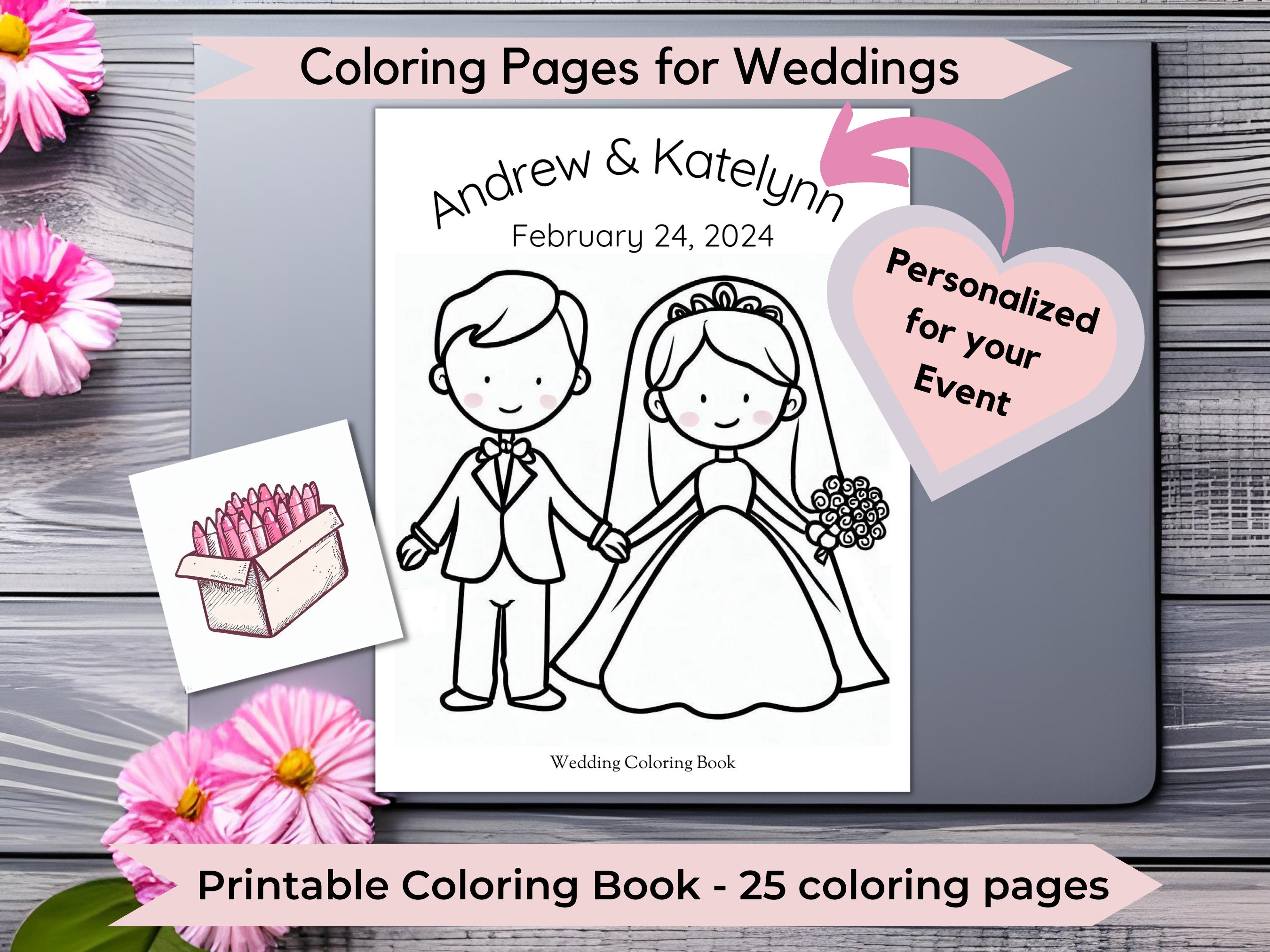 Printable Personalized Wedding coloring activity book Favor Kids 8.5 x 11  PDF or JPEG TEMPLATE