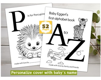 52 PAGES ABC Baby Shower Coloring Book, Baby's First ABC Book, Animal Theme Alphabet Book, Baby Shower Game, Baby Shower Activity, Printable