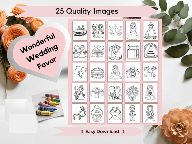 Wedding Coloring Book, Wedding Coloring Pages, Kids Wedding Activity