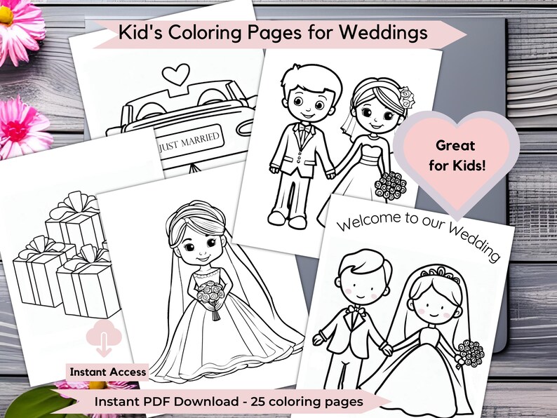 Wedding Coloring Book, Wedding Coloring Pages, Kids Rehearsal Dinner