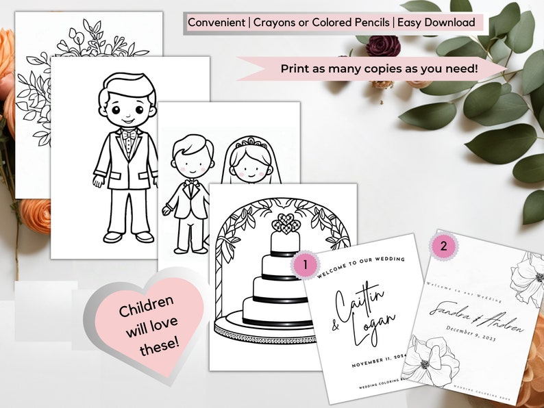 Wedding Coloring Book, Wedding Coloring Pages, Kids Wedding Activity