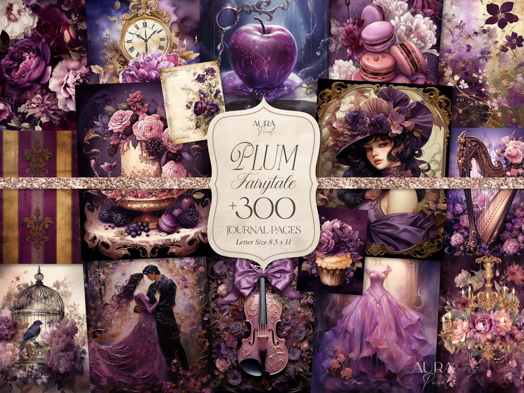Dark Purple Fairy Tale Junk Journal Kit Purple Princess Watercolor ...
