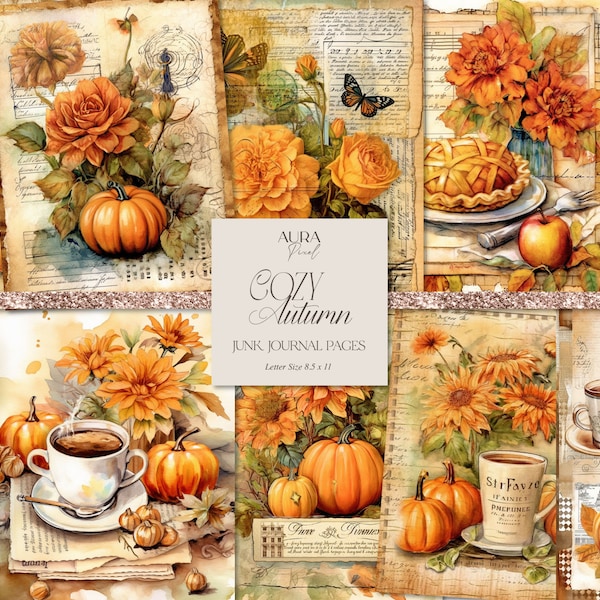 Cozy Autumn Junk Journal Kit, Coffee Fall Junk Journal Pages, AutumnJunk Journal Printable, Digital Collage Sheet Ephemera, Printable Pages