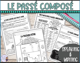 Passé composé French worksheets for French verb conjugation, French classroom resource, French class verb activities digital resource