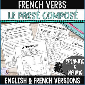 Passé composé French worksheets for French verb conjugation, French classroom resource, French class verb activities digital resource image 1