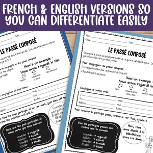 Passé composé French worksheets for French verb conjugation, French classroom resource, French class verb activities digital resource image 2