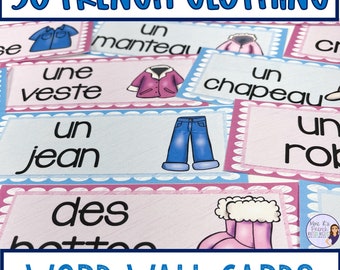 French clothing vocabulary word wall, classroom decor, classroom bulletin board, classroom display for French, French education resource