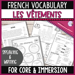 French clothing vocabulary worksheets: French classroom resource, French printable vocabulary resource for speaking & writing