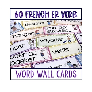 フランス語のER動詞単語ウォールカード：教室の装飾（デジタルダウンロード）