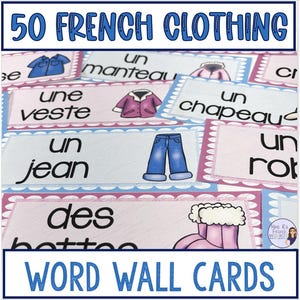 French Clothing Vocabulary Word Wall Cards: Classroom Decor (Digital Download)