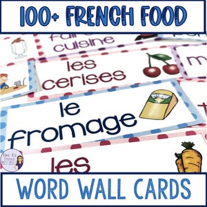 French word wall, French food vocabulary, French classroom decor, bulletin board, classroom display for French, French education resource