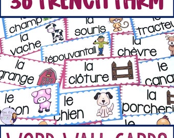 French word wall, French farm animals vocabulary, French classroom decor, bulletin board for French, French education resource for classroom