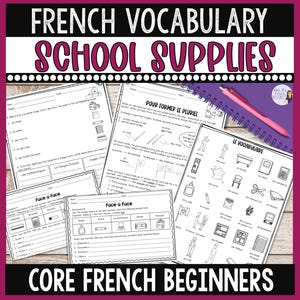 French school supplies worksheets for beginning French students