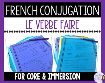 French verb conjugation worksheets : faire present tense practice activities & exercises, French class verb activities, core and immersion