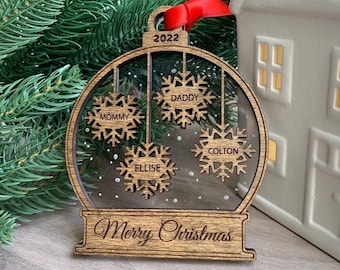Personalized Family Ornament | Custom Family Christmas Ornament | Snowflake Name Ornament | Snow Globe Ornament | 2023 Holiday Ornament
