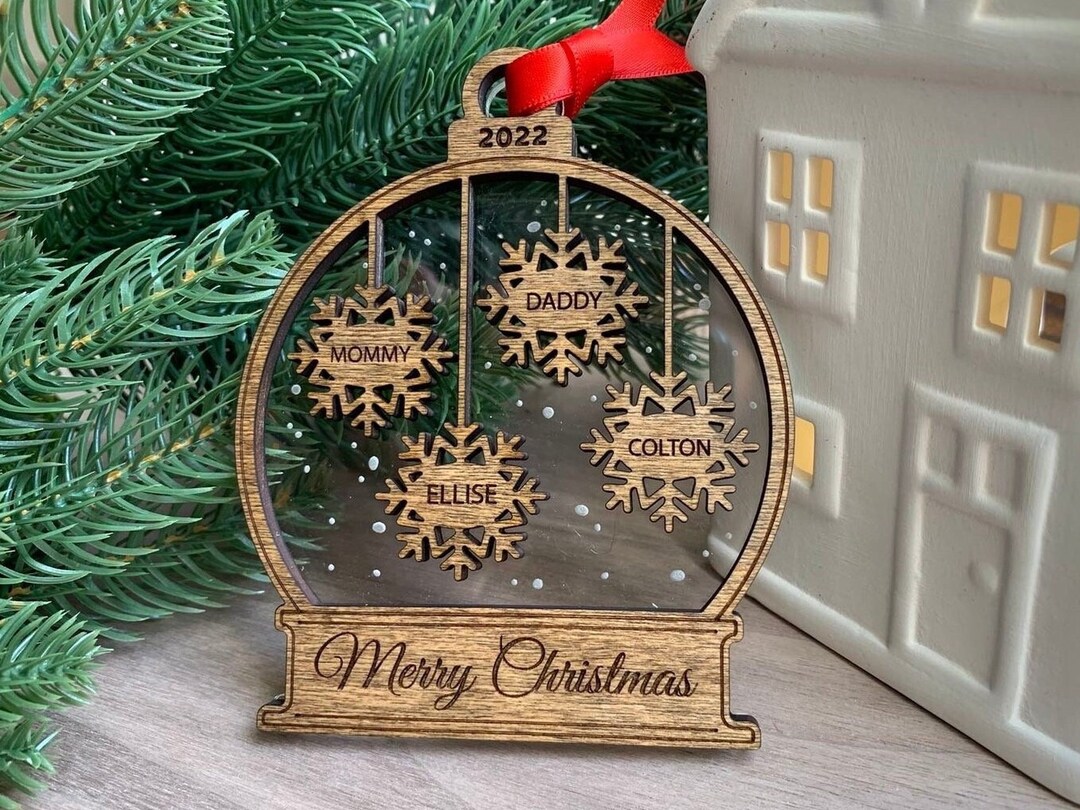 Personalized Family Ornament Custom Family Christmas Ornament Snowflake Name Ornament Snow Globe