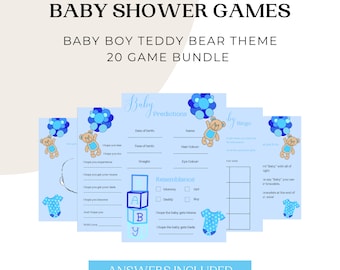 Baby Boy Teddy Bear Baby Shower - 20 Game Bundle (PDF Download)