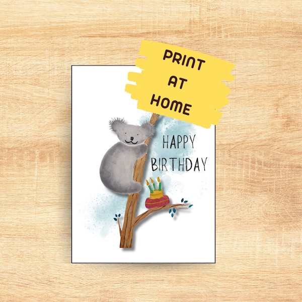 Printable Birthday Card - Digital Download Happy Birthday Koala- Druckbare Geburtstagskarte Koalabär - Alles gute Koala -  Watercolor Koala