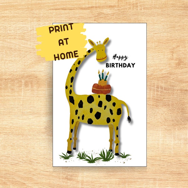 Printable Card - Digital Download Happy Birthday Giraffe - digitale Karte zum drucken - Geburtstagskarte Watercolor Giraffa Wasserfarben