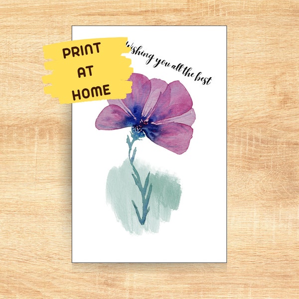 Carte imprimable Fleur rose - Fleur aquarelle à téléchargement numérique - Druckbare Geburtstagskarte - Abschiedskarte