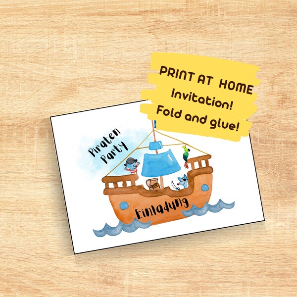 Printable Invitation - Druckbare Einladung Kindergeburtstag Piraten - Einladungskarte zum selber drucken PiratenParty Geburtstag Kinder