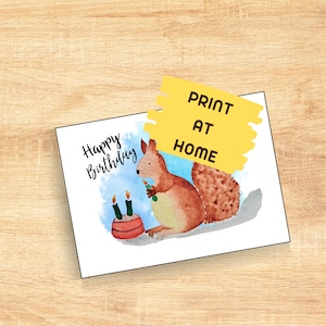 Printable Card - Digital Download Squirrel - digitale Karte zum drucken - Happy Birthday Squirrel - Watercolor Wasserfarben - Eichhoernchen