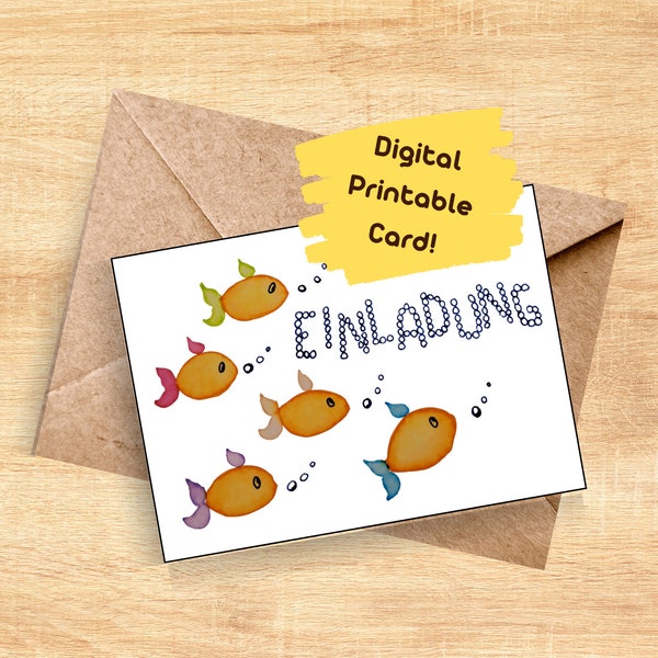 Printable Invitation - Digital Download Einladung Kindergeburtstag - Einladungskarte zum drucken - Einladung Fische Digitale Einladungskarte